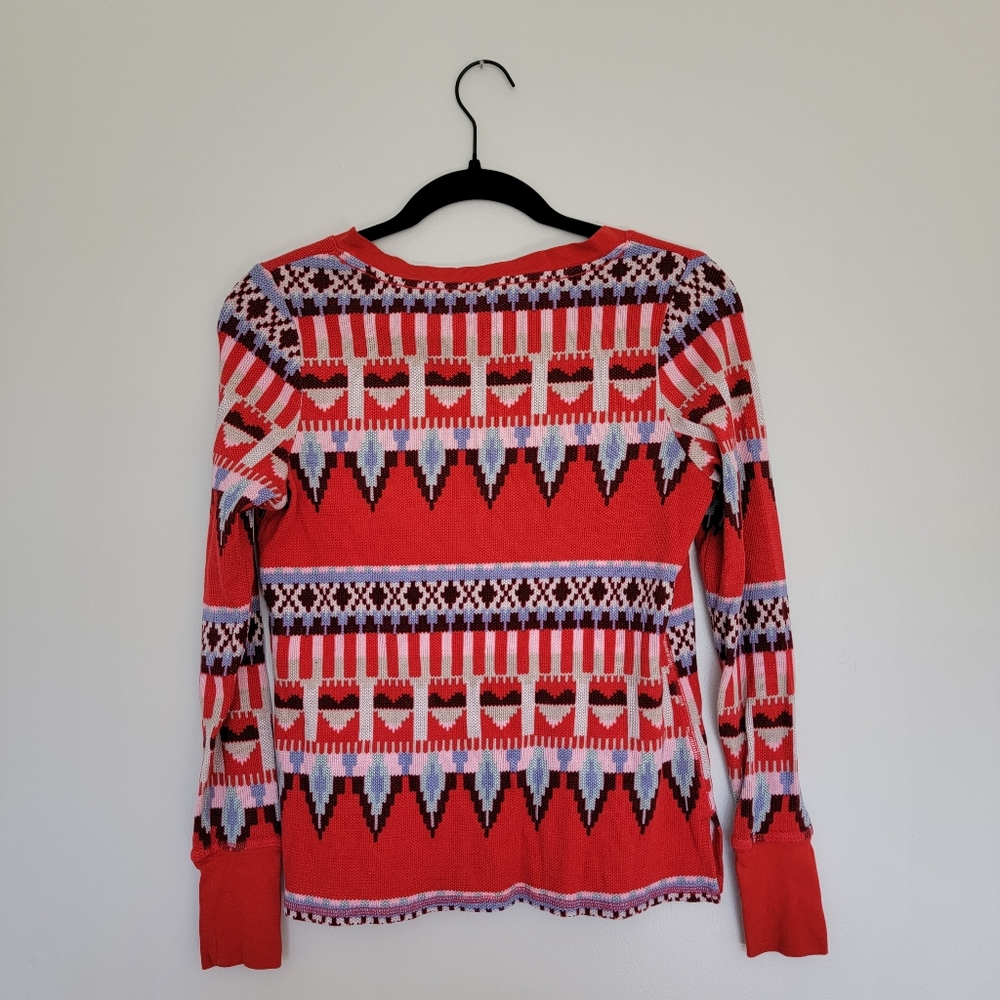 Victoria's Secret Red Fair Isle Thermal Cotton Pink & Red Heart Pajama Top XS - Picture 3 of 6